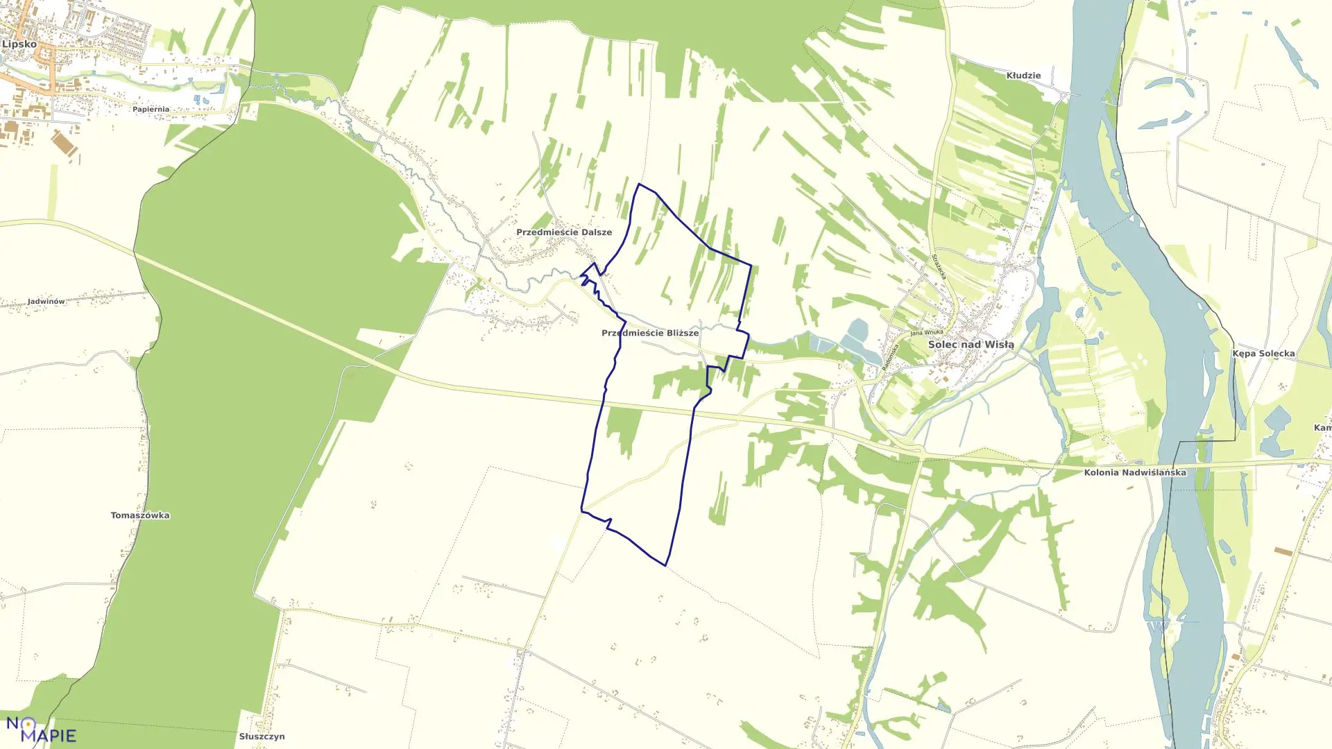 Mapa obrębu PRZEDMIEŚCIE BLIŻSZE w gminie Solec nad Wisłą