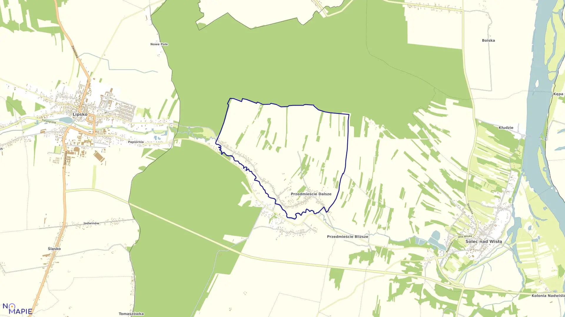Mapa obrębu PRZEDMIEŚCIE DALSZE w gminie Solec nad Wisłą